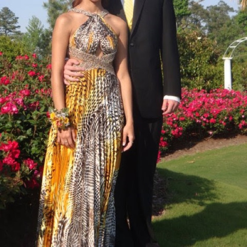 Animal Print Gold and Metallic Open Back Dress